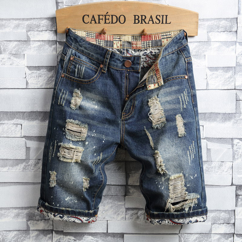 2024 foreign trade big broken cave, jeans men, old retro short pants, single export men's shorts manufacturers