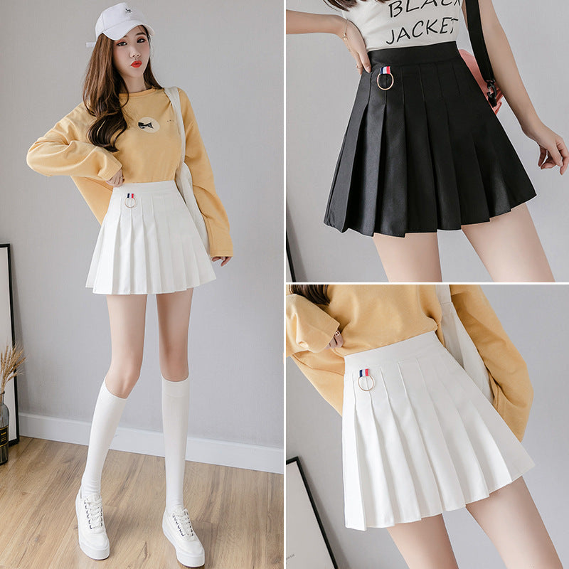 Pleated skirt female 2021 autumn and winter new high waist A word skirt white black student college wind skirt skirt