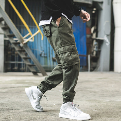 Summer cargo tooling pants men's tidal brand loose stroll trousers casual trousers Korean version of the trend nine pants men