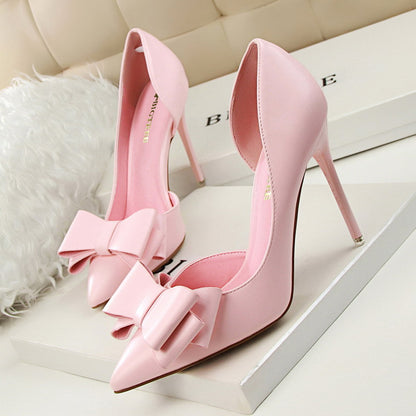 3168-2 Korean version of the fashion show, sweet bow, high heel, stiletto high-heeled shallow mouth, cutout shoes