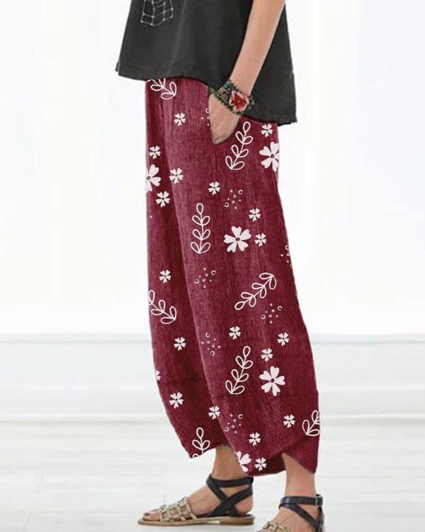 Fashion Floral Printed High Waist Casual Wide Leg Pants