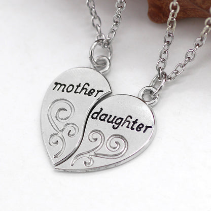 Two-petal heart-shaped letter stitching necklace mother daughter mother daughter love pendant clavicle chain