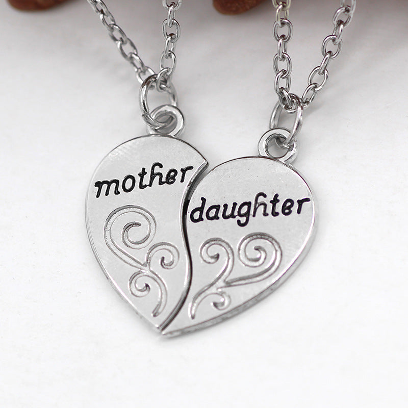 Two-petal heart-shaped letter stitching necklace mother daughter mother daughter love pendant clavicle chain