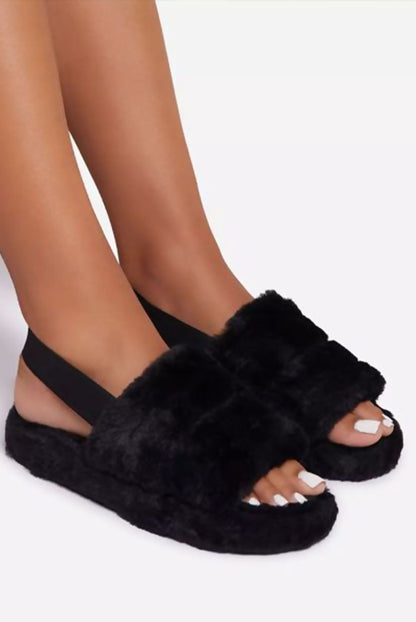 Faux Fur Fluffy Stripe Slippers