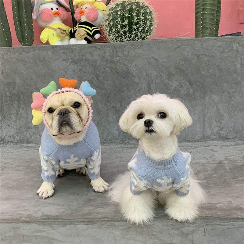 New Winter Pet Sweater Dog Clothes Three-Dimensional Jacquard Snowflake Sweatshirt Warm Hoodie Puppy Cat Clothing French Bulldog