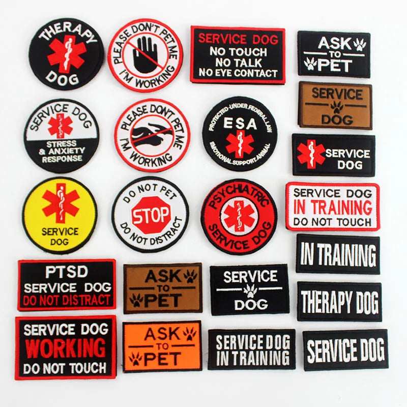 Therapy Service Dog Badges Hook Loop Patches for DOG PET Do Not Touch In Training Security Vests Harnesses Emblem Stickers