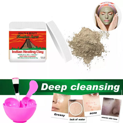 1Pcs Indian Healing Clay Oil Control Mud Mask Beauty Clay Oil Control Face Mask Brightening Shrink Pores Skin Facial Mask Powder