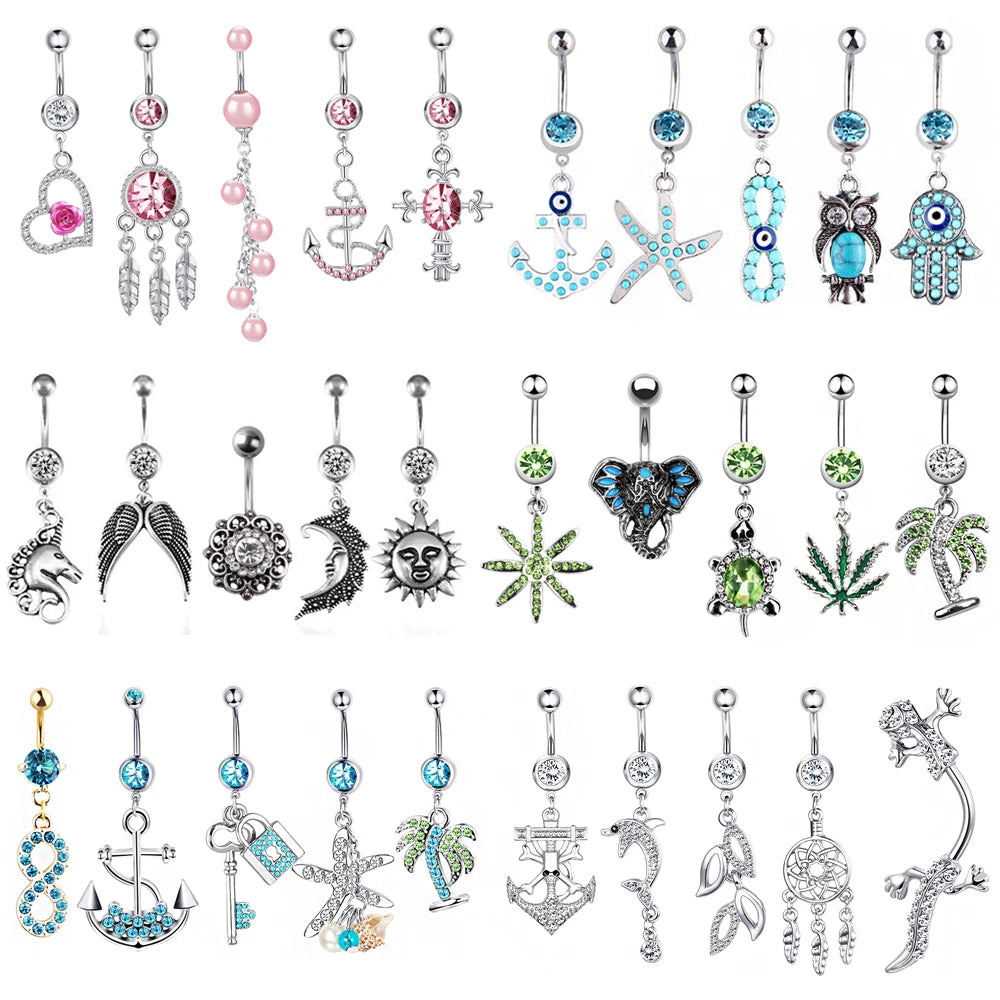 1pc Bohemia Navel Piercing Belly Button Rings Bar Crystal Zircon Dangling Ombligo Party Stud Barbell for Woman Body Jewelry 14g