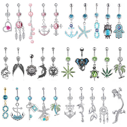 1pc Bohemia Navel Piercing Belly Button Rings Bar Crystal Zircon Dangling Ombligo Party Stud Barbell for Woman Body Jewelry 14g