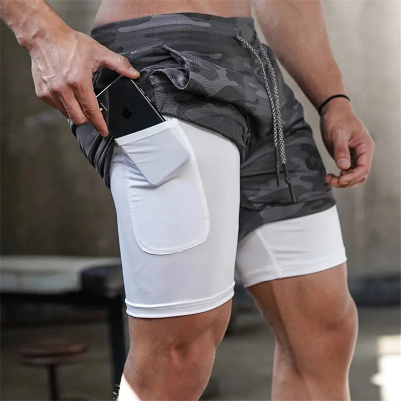 2021 Camo Running Shorts Men 2 In 1 Double-deck Quick Dry GYM Sport Shorts Fitness Jogging Workout Shorts Men Sports Short Pants