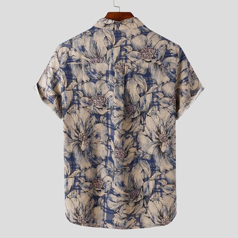 Wiaofellas Mens Printed Camisa Masculina Summer Hawaiian Blouse Men Vintage Shirts Short Sleeve Lapel Camisa Casual Buttons Blusas