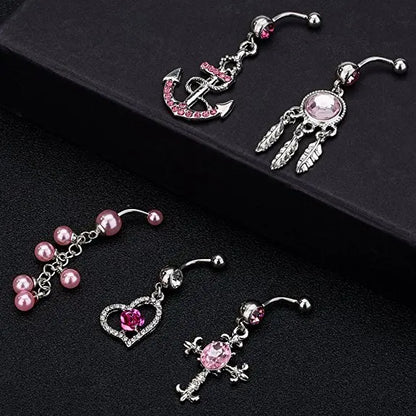 1pc Bohemia Navel Piercing Belly Button Rings Bar Crystal Zircon Dangling Ombligo Party Stud Barbell for Woman Body Jewelry 14g