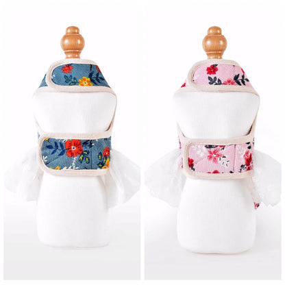 Floral Harness Dresses For A Dog Girl Female Pet Collar Vest Chest Strap Outdoor Walking Puppy Small Animal With Leash Set Cats