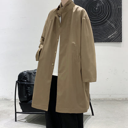 Long windbreaker coat men's spring and autumn tide brand British blouse loose day retro casual cloak coat