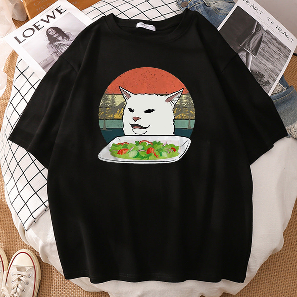 Tong Men's Printed Short Sleeve T-Shirt Around Cartoon T-Shirt Casual