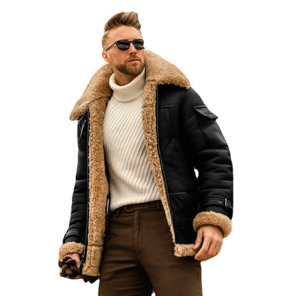 Product Leather and Fur Integrated Men's Jacket Thickened Mid length Jacket Autumn and Winter