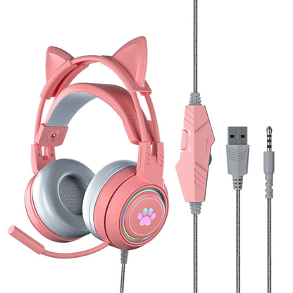 SY-G5 Cross border Popular Cat Ear Glow Game Computer Earphones with Wired Headphones, Esports Earphones Wholesale