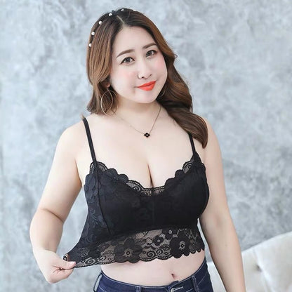 Large size lace beautiful back underwear Sexy sling wrapped chest without steel ring with chest pad plus fertilizer and enlarged bottoming vest for women