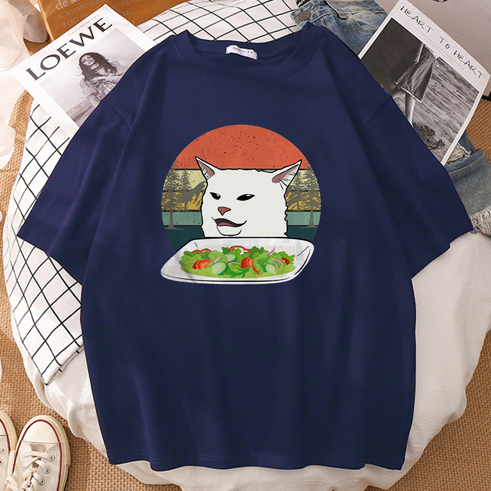 Tong Men's Printed Short Sleeve T-Shirt Around Cartoon T-Shirt Casual