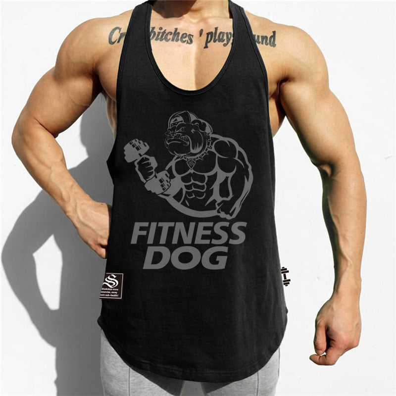 Muscle fitness sleeveless T-shirt quick-dry sports vest men's suspender thin shoulder men's bottom fitness Korean version kan shoulder loose