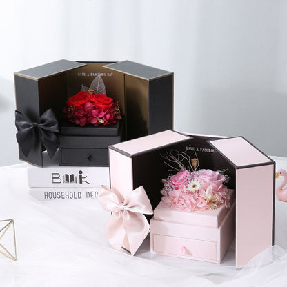 Qixi gift box packaging 520 lovers rose bear birthday gift eternal flowers double door gift box accessories wholesale