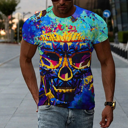 Cross-border foreign trade new men's short-sleeved color 3D print T-shirt casual fashion spot T-shirt