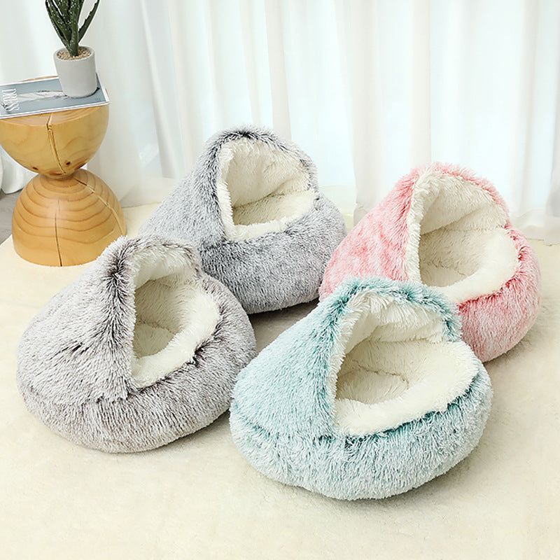 Winter warm shell semi-enclosed pet cat bed semi-enveloping dog bed.