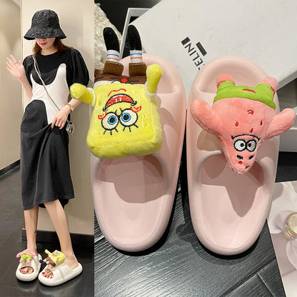 The new net red cartoon slippers female thick bottom stepping on shit feeling EVA sponge cake bottom fashion ins flip flops to wear sandals and slippers