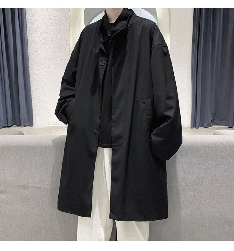 Long windbreaker coat men's spring and autumn tide brand British blouse loose day retro casual cloak coat