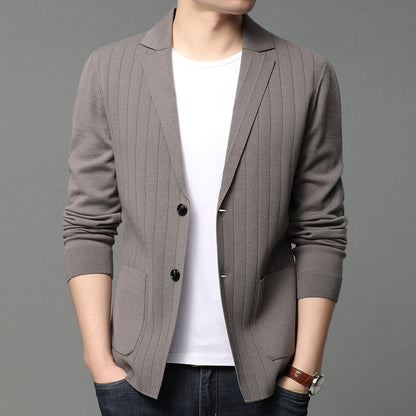 Men's knitted sweater cardigan 2021 autumn new Korean version of the slim suit sweater trend casual jacket