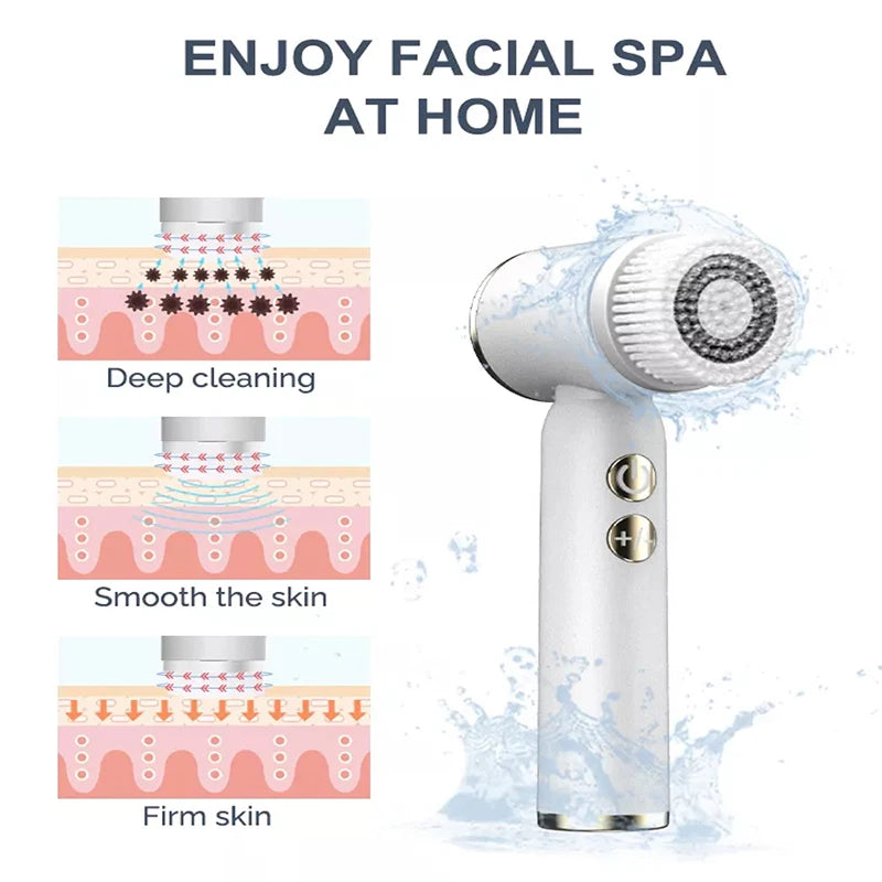 6 In 1 Ultrasonic Electric Face Cleansing Brush Compress Therapy Facial Exfoliating Pore Cleaner Blackhead Removal