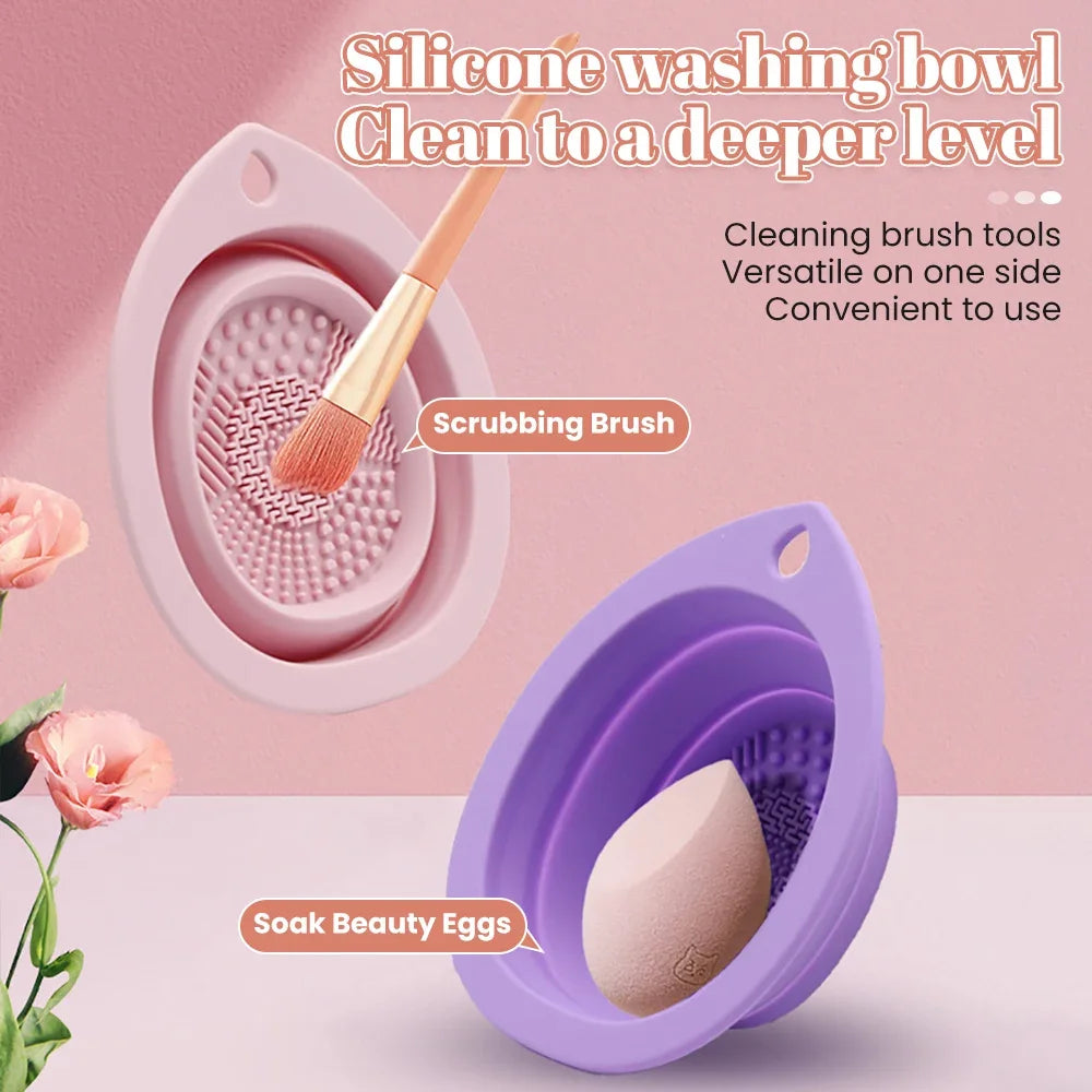 1/2PCS Silicone Makeup Brush Cleaner Folding Powder Puff Cleaning Bowl Make-up Egg Cosmetic Brush Washing Soft Mat Beauty Tools