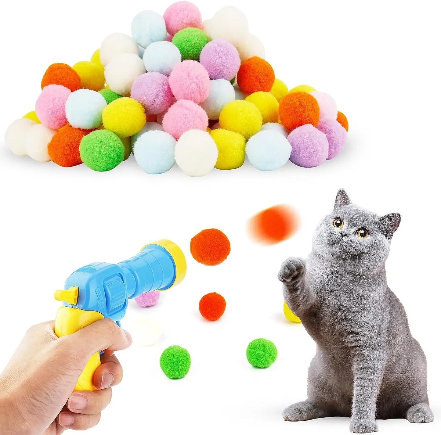 Cat Toys Interactive Launch Training Toy For Pet Kitten Creative Mini Shooting Gun Games Stretch Plush Ball Toys Pet Supplies