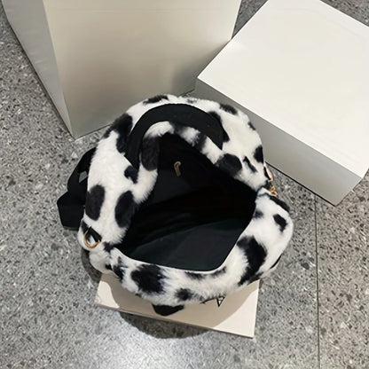 WHOLESALE COW PRINT PLUSH BAG FEMALE 2024 NEW FURRY SHOULDER SMALL BACKPACK PERSONALITY SMALL SCHOOL BAG BACKPACK