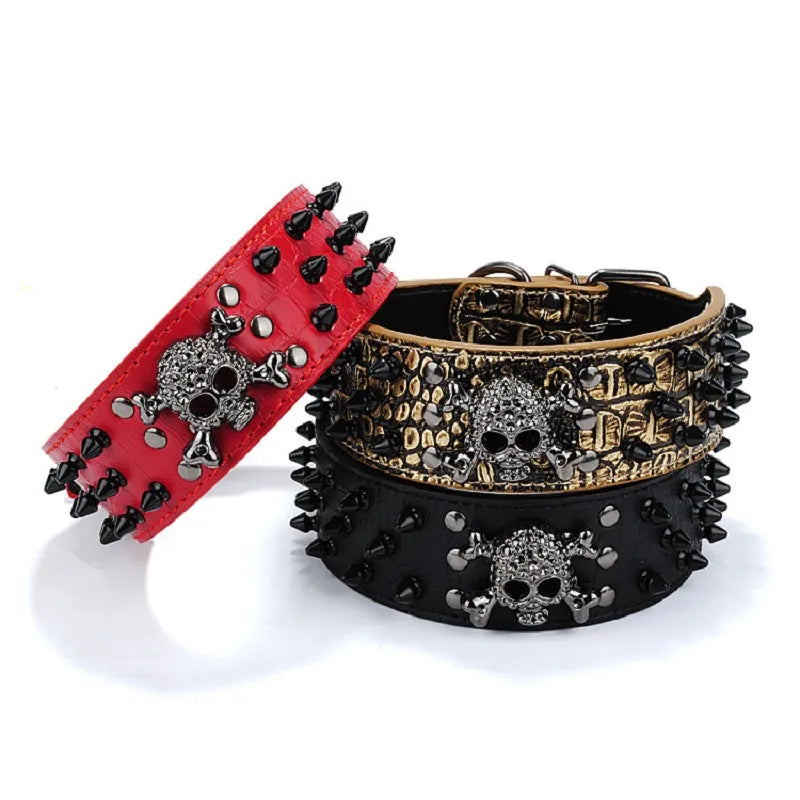 Dog Collar Skull Fashion Rivet Decorative Leather Dog Collar for Small Medium Large Dogs Pet Dog Accessories Labrador Dog Collar