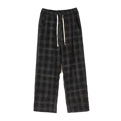 Men Checkered Casual Pants Loose Straight Corduroy Pants Sweatpants Man Fashion Streetwear 2024 Spring New Hip Hop Trousers