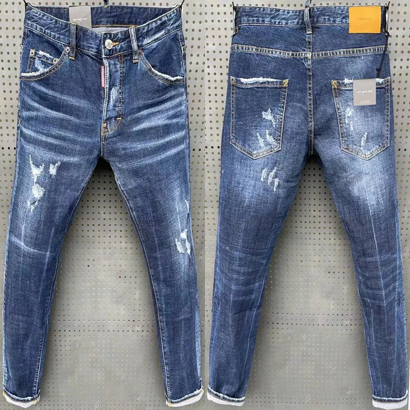 Men Blue Skinny Jeans Luxury Brand Dsquared2  Stretch Fit Jeans Male Denim Trousers Blue Jeans Straight Fit Jeans Size 28-38