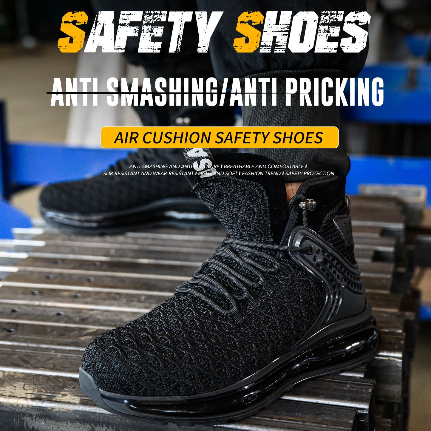 Mens Breathable Wear-resistant Safety Shoes Anti-puncture Protection Safety Work Boots Wear-resistant Non-slip Steel Toe Shoes