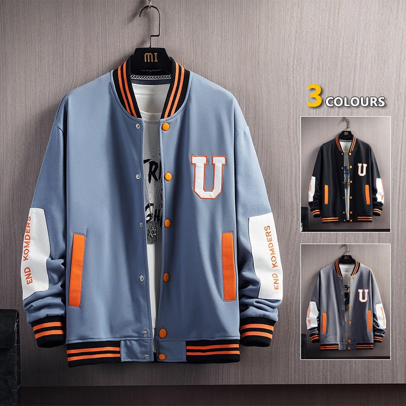 Sleek men’s letter embroidered baseball jacket