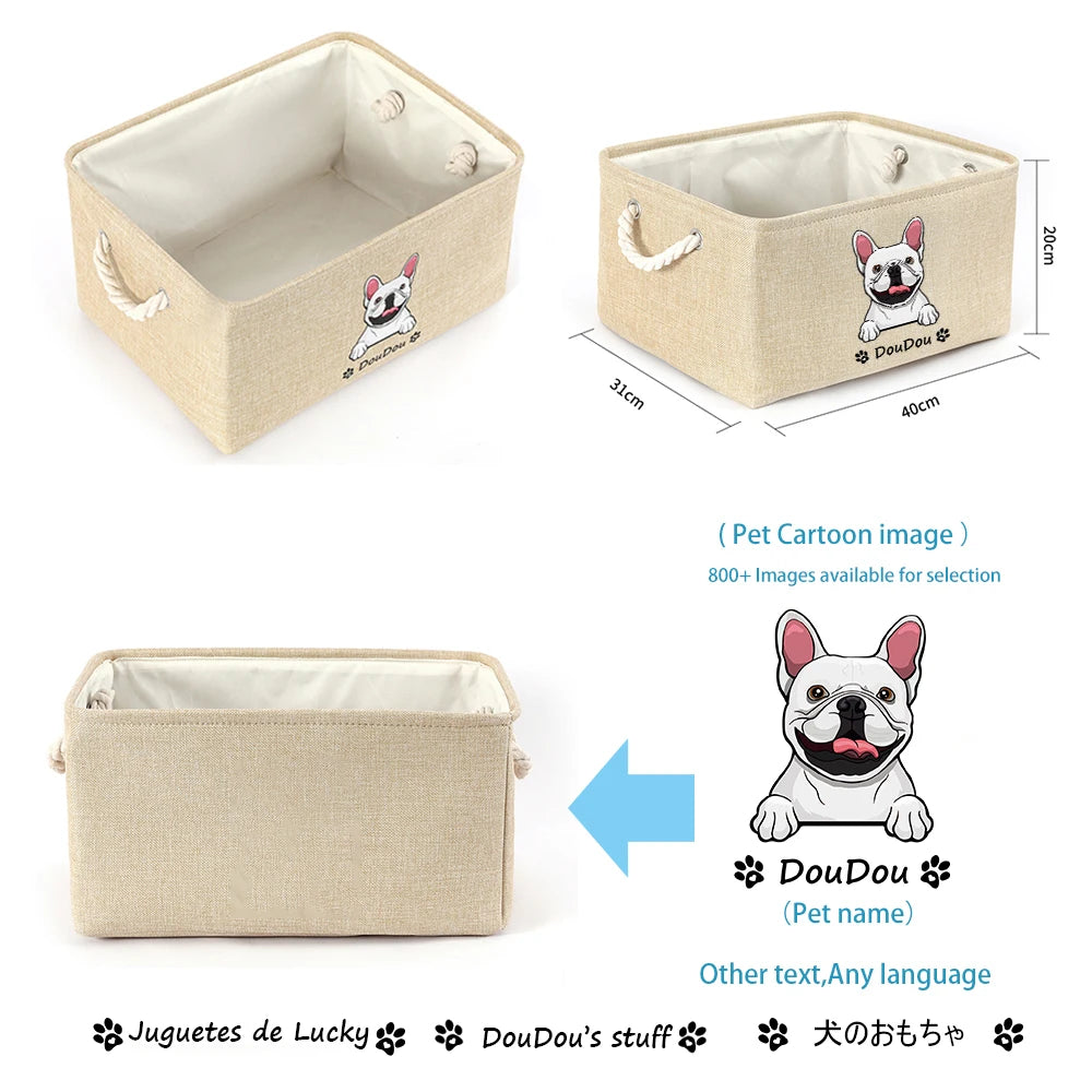 Personalized Dog Toy Basket Free Print Dog Cat Image Name Pet Storage Box for Toy Clothes Organizer Pet Dog Accessories supplies