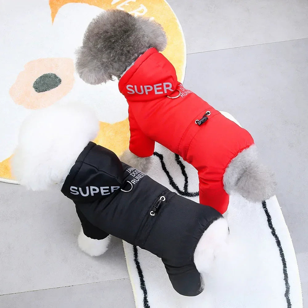 Small Dog Coat Waterproof Puppy Down Jacket Padded Coat with Hooded Reflective Winter Snowproof 4 Legs Pet Clothes for Dogs Cats