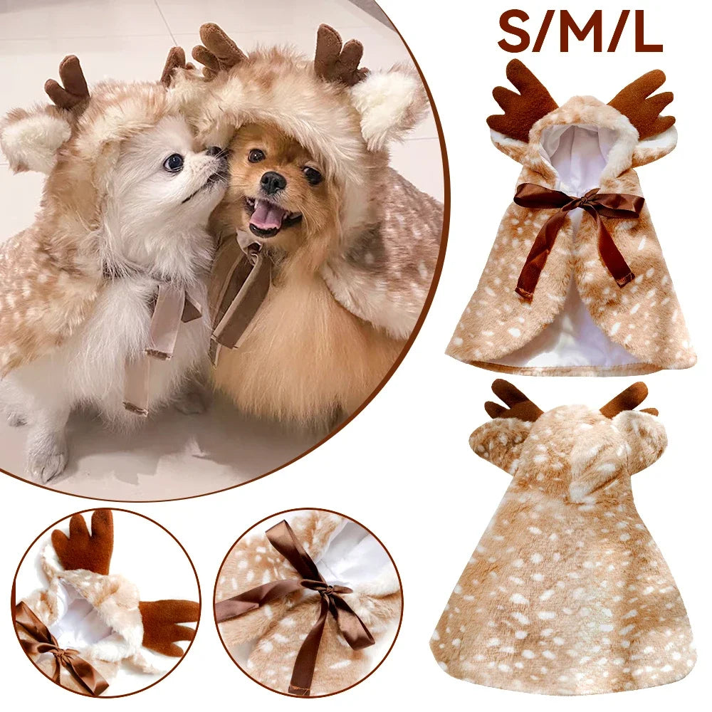 Christmas Winter Pet Cat Dog Costume Cosplay Elk Cloak Dog Costumes Small Medium Dogs Cute Christmas Cat Clothes Costume Gift