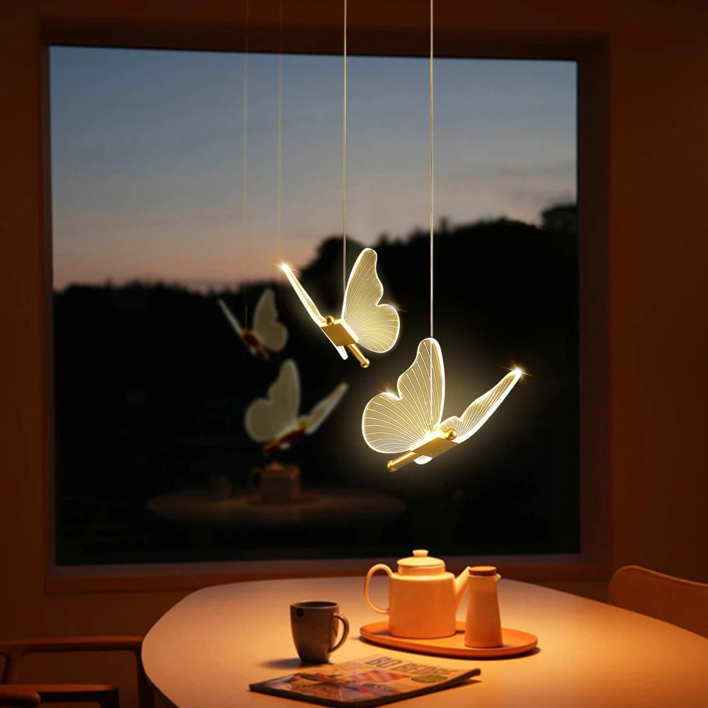 Butterfly Chandelier LED Ceiling Pendant Light Hanging Lamps For Home Bedside Dining Living Room Luminaire Decor Indoor Lighting