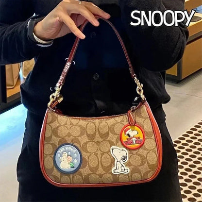 Snoopy New Fashion Shopping Bag Retro Casual Women Totes Shoulder Bags PU Leather Solid Color Underarm Handbag for Women 2023