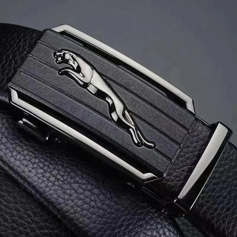 Men's Top Layer Cowhide Alloy Automatic Buckle Jaguar Genuine Leather Belt High-end Feel Versatile Business Belt