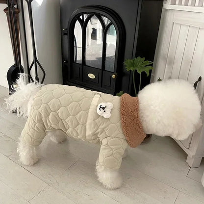 Pet Dog Solid Color Four Legged Cotton Coat Warm Dog Clothes Winter Teddy Button Up Shirt Beautiful Down Coat Than Bear