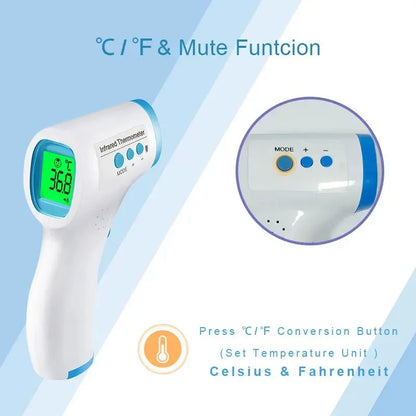 Digital Infrared Thermometer for Baby Kid Adult 1 Second Non Contacted Forehead 3 Color Backlight Laser Fever Temperature Gun