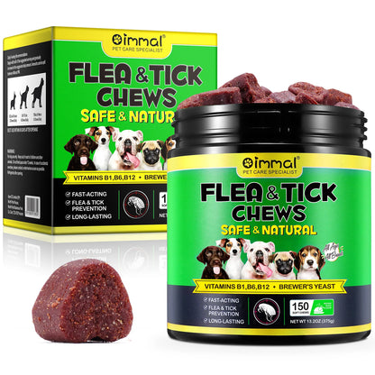 Flea and Tick Prevention for Dogs Chewables Natural Dog Flea & Tick Control Supplement Oral Flea Chew Pills All Breeds and Ages