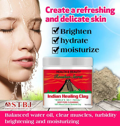 Indian Healing Clay Deep Pore Cleansing Facial & Body Mask Original 100% Natural Calcium Bentonite Clay