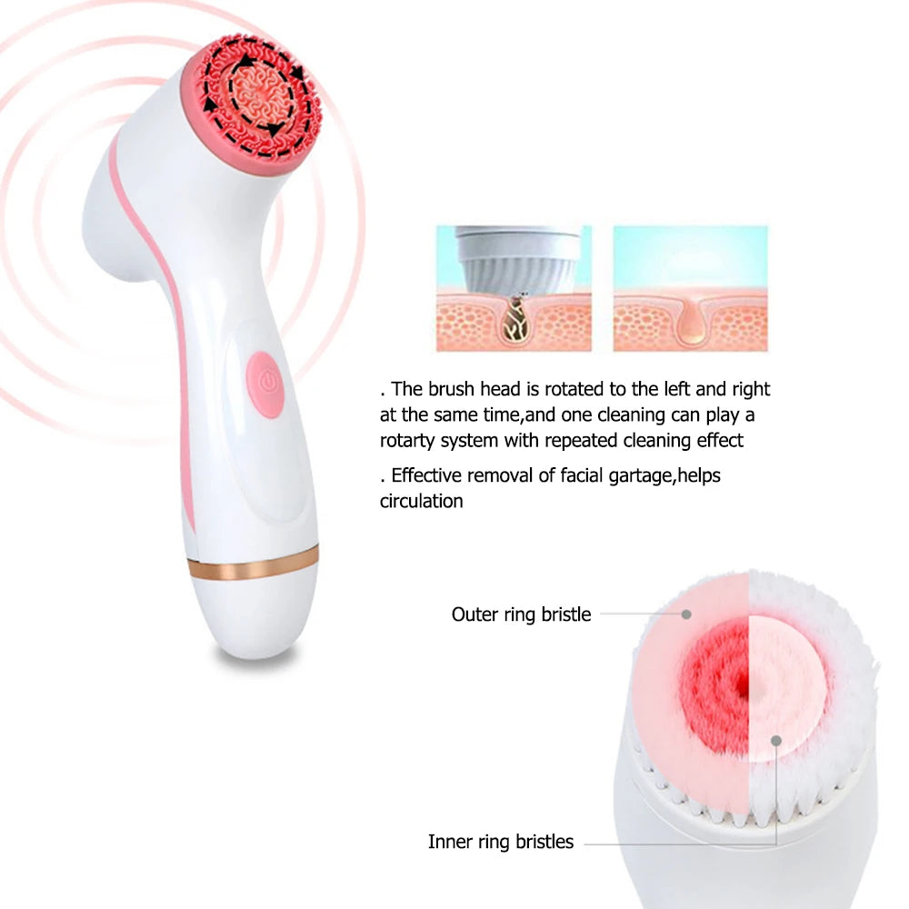 3 In 1 Silicone Electric Facial Cleansing Brush Face Massagers Sonic Rotating Waterproof Galvanic Remove Blackheads Acne Tool